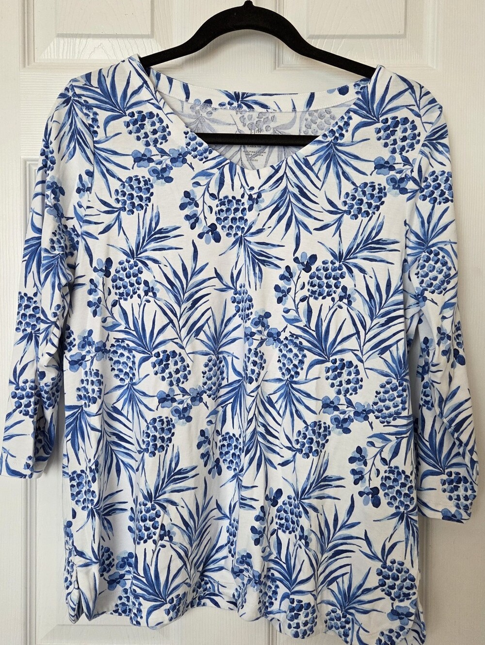 J. Jill White Tunic with Blue Botanical Print